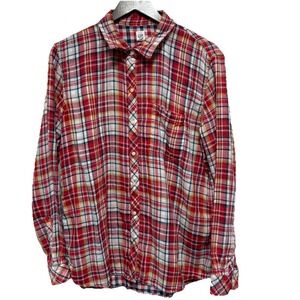 GAP Blouse Womens XL Red Plaid Button Front Cotton Blend Lightweight